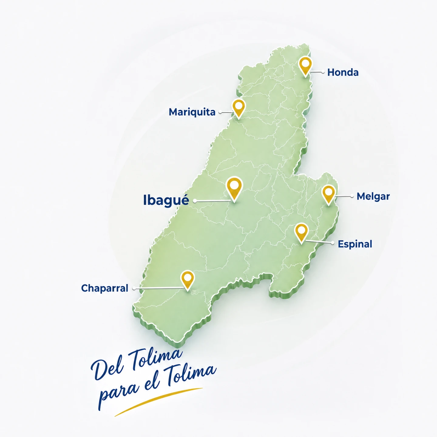 Mapa del Tolima con cobertura en Honda, Mariquita, Espinal, Melgar, Ibagué y Chaparral